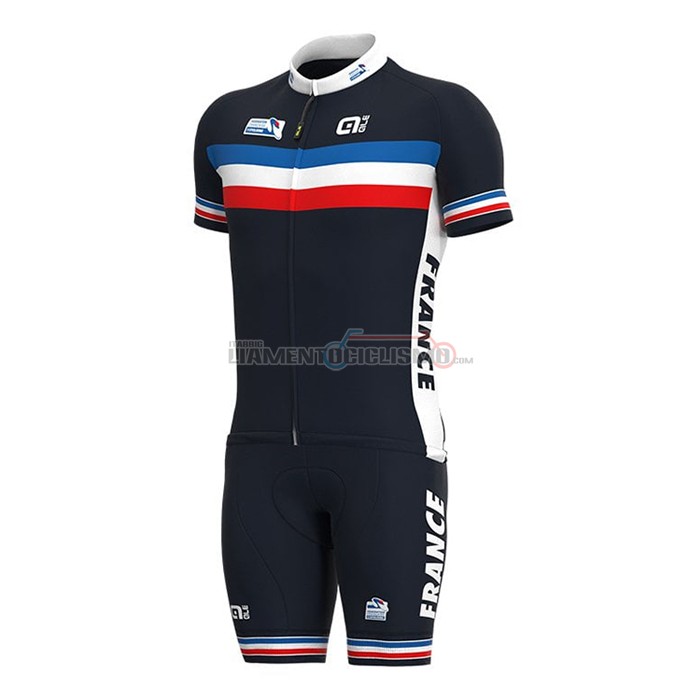 Abbigliamento Ciclismo Francia Manica Corta 2021 Spento Blu